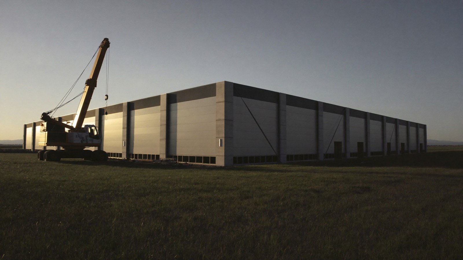 Tilt-wall panels braced at dawn on a North Texas distribution center site